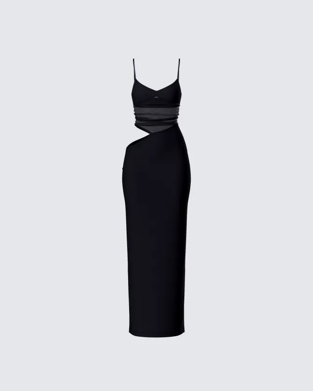 Philomena Black Mesh Window Maxi Dress sold by Finesse