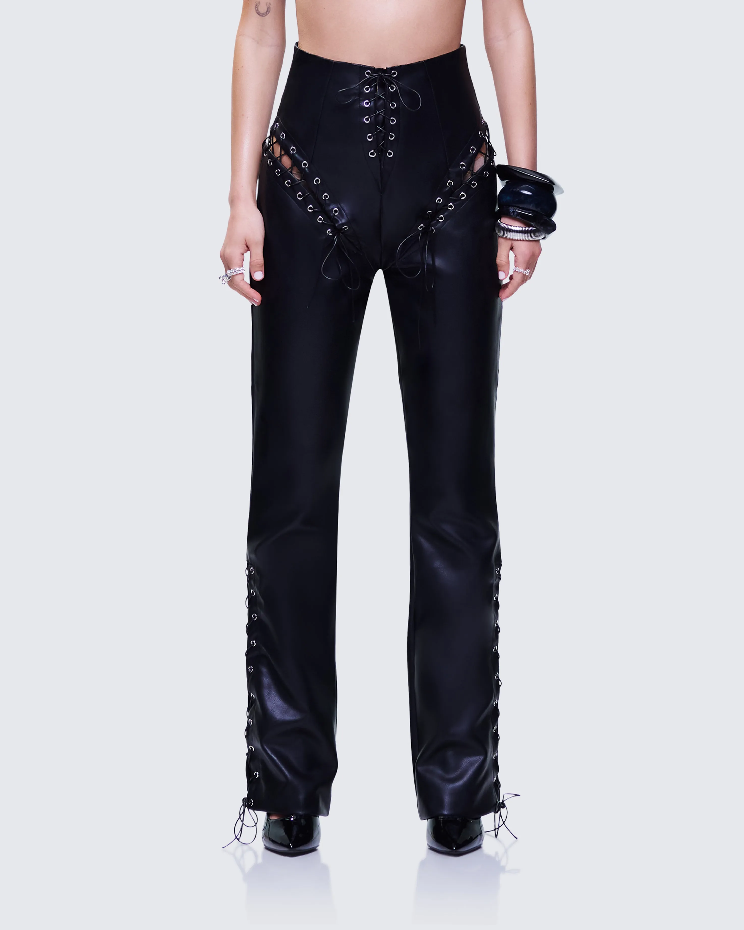 Nada Black Lace Up High Waisted Pant sold by Finesse product image thumbnail 4
