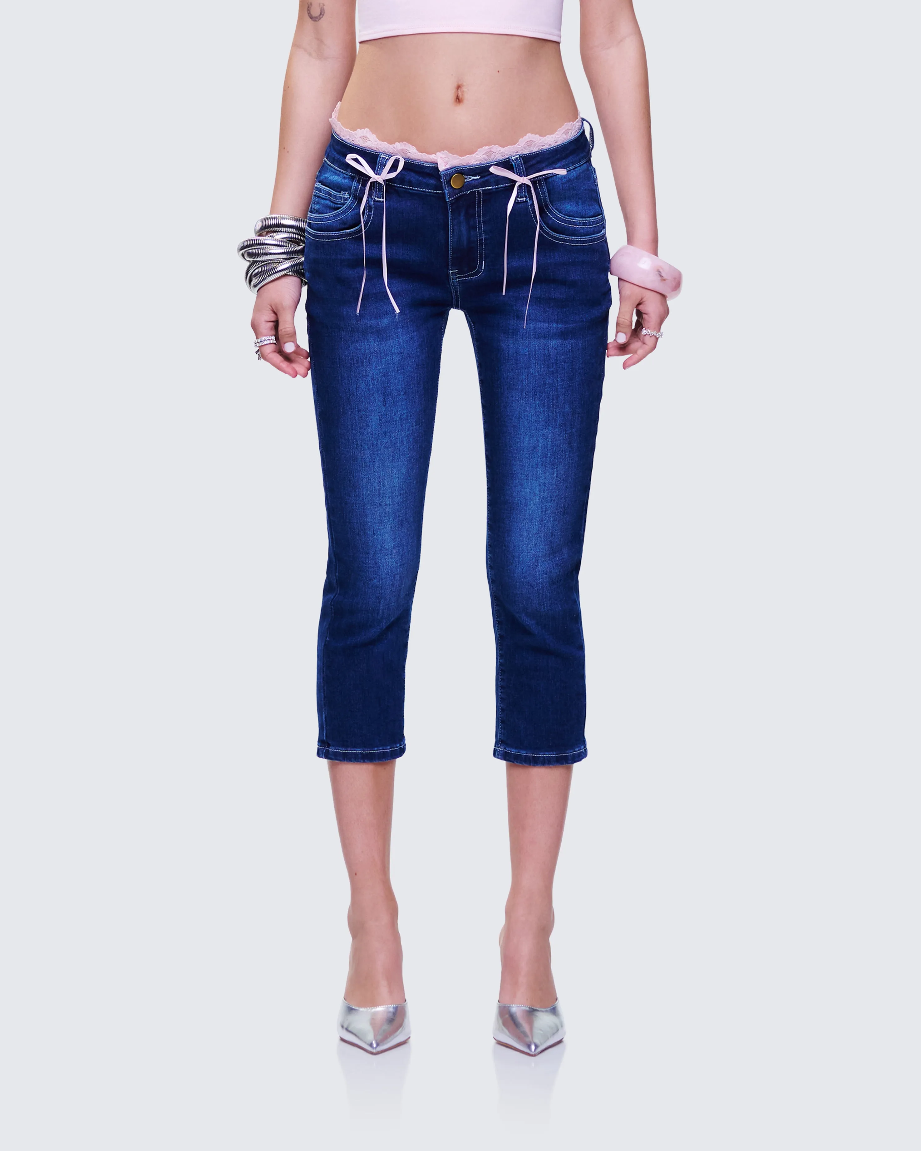 Estefania Blue Denim Lace and Bow Capri Pant sold by Finesse product image thumbnail 2
