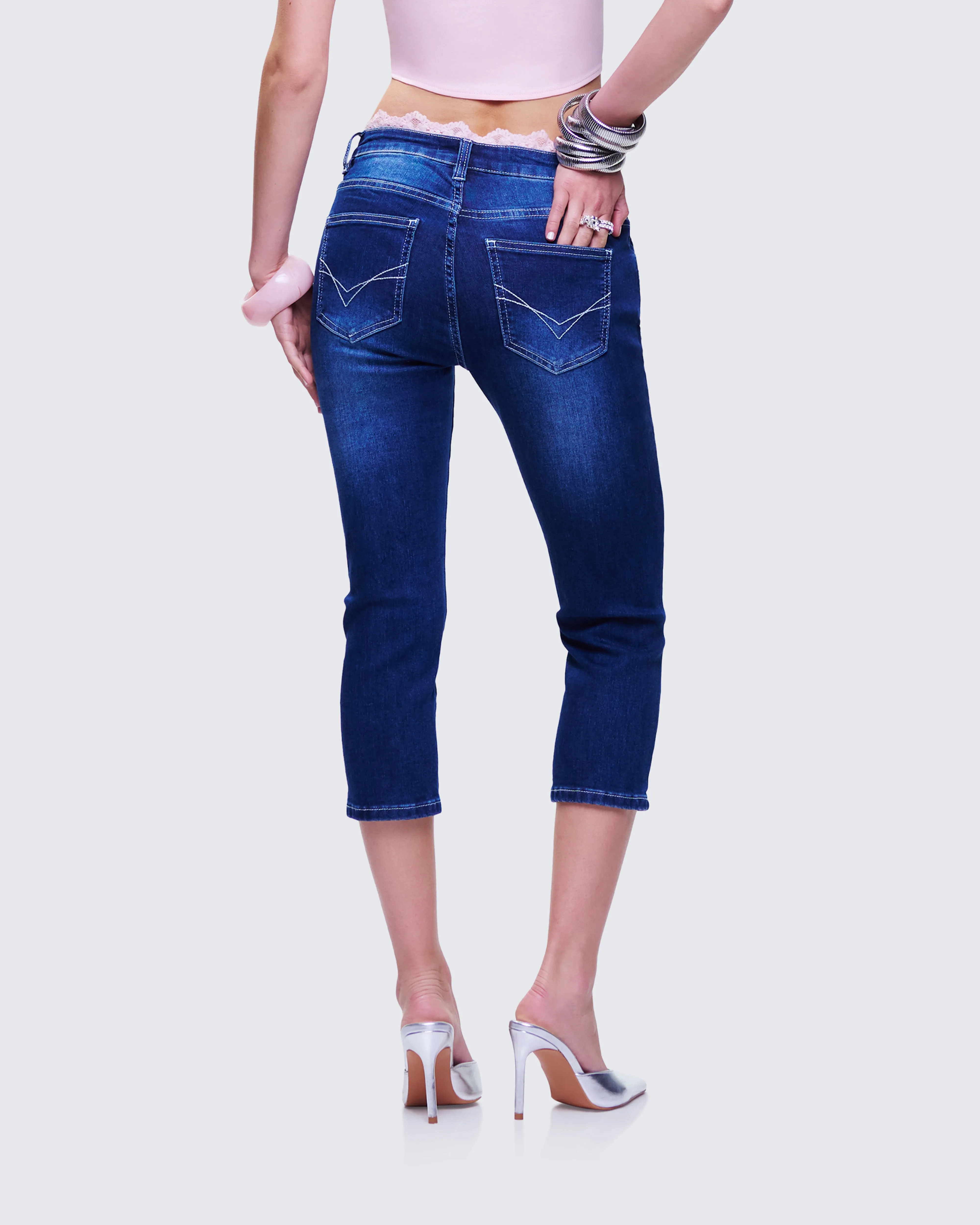 Estefania Blue Denim Lace and Bow Capri Pant sold by Finesse product image thumbnail 4