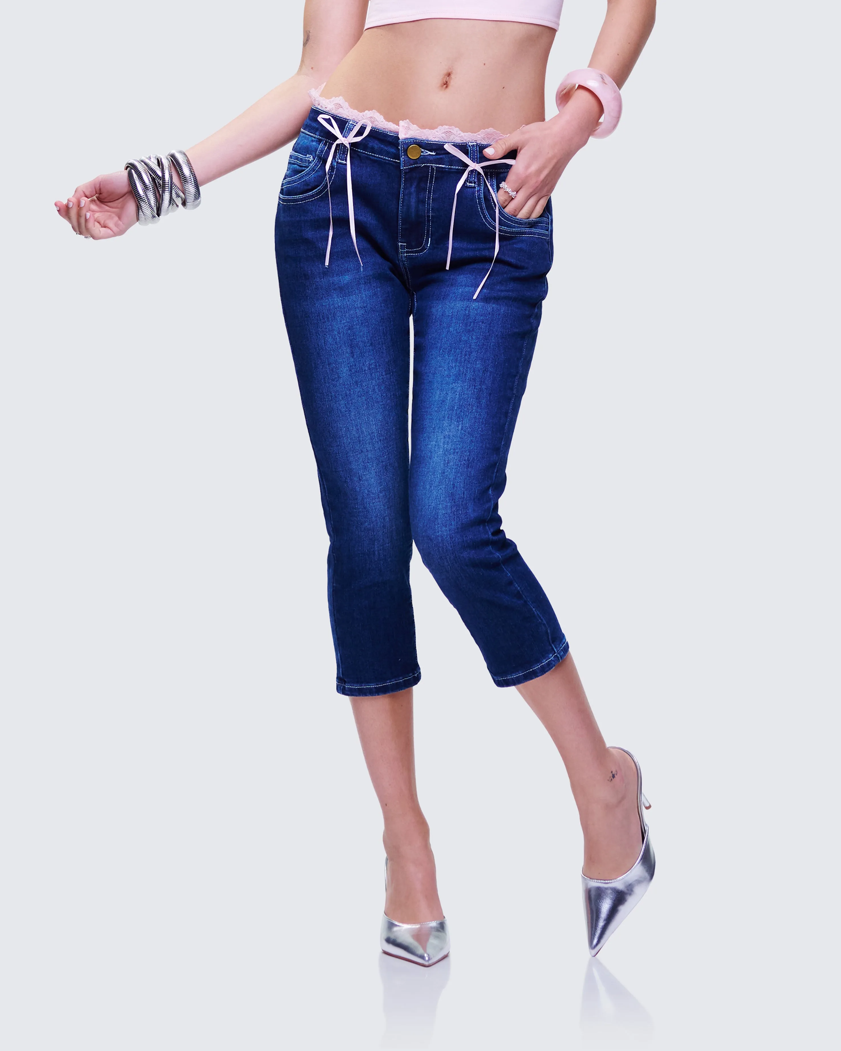 Estefania Blue Denim Lace and Bow Capri Pant sold by Finesse product image thumbnail 3