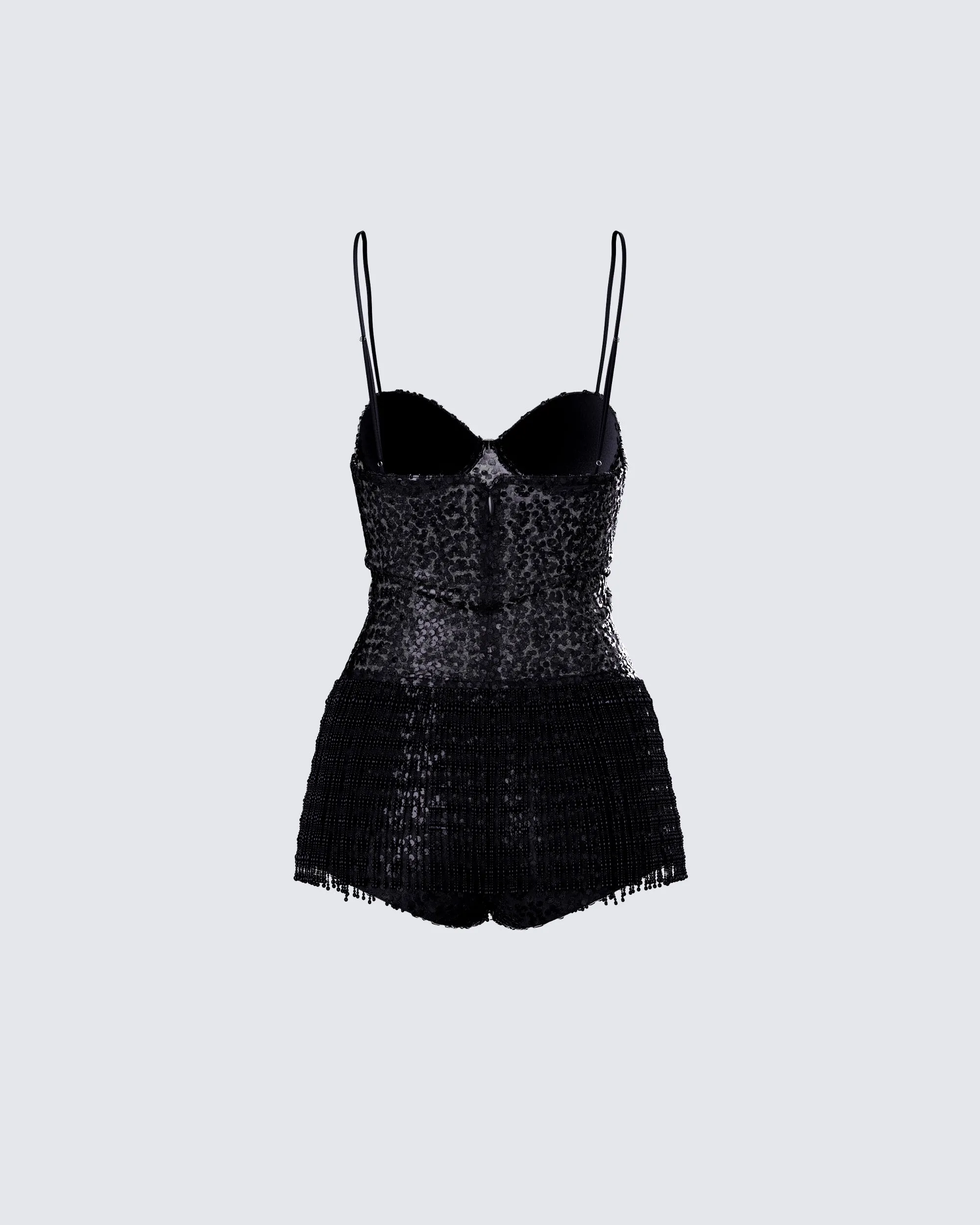 Andrina Black Sequin Fringe Romper sold by Finesse product image thumbnail 3