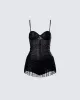 Andrina Black Sequin Fringe Romper sold by Finesse