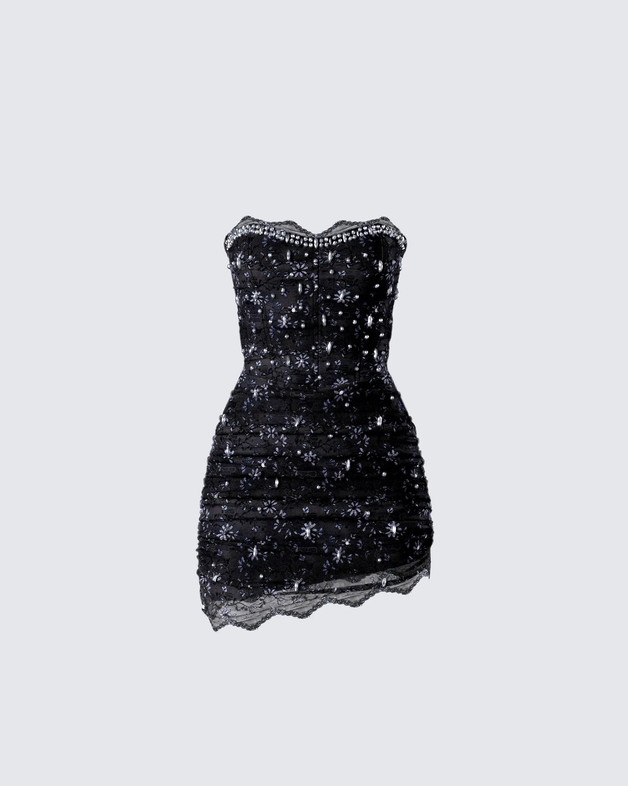 Clarisse Black Hand Beaded Rhinestone Dress sold by Finesse
