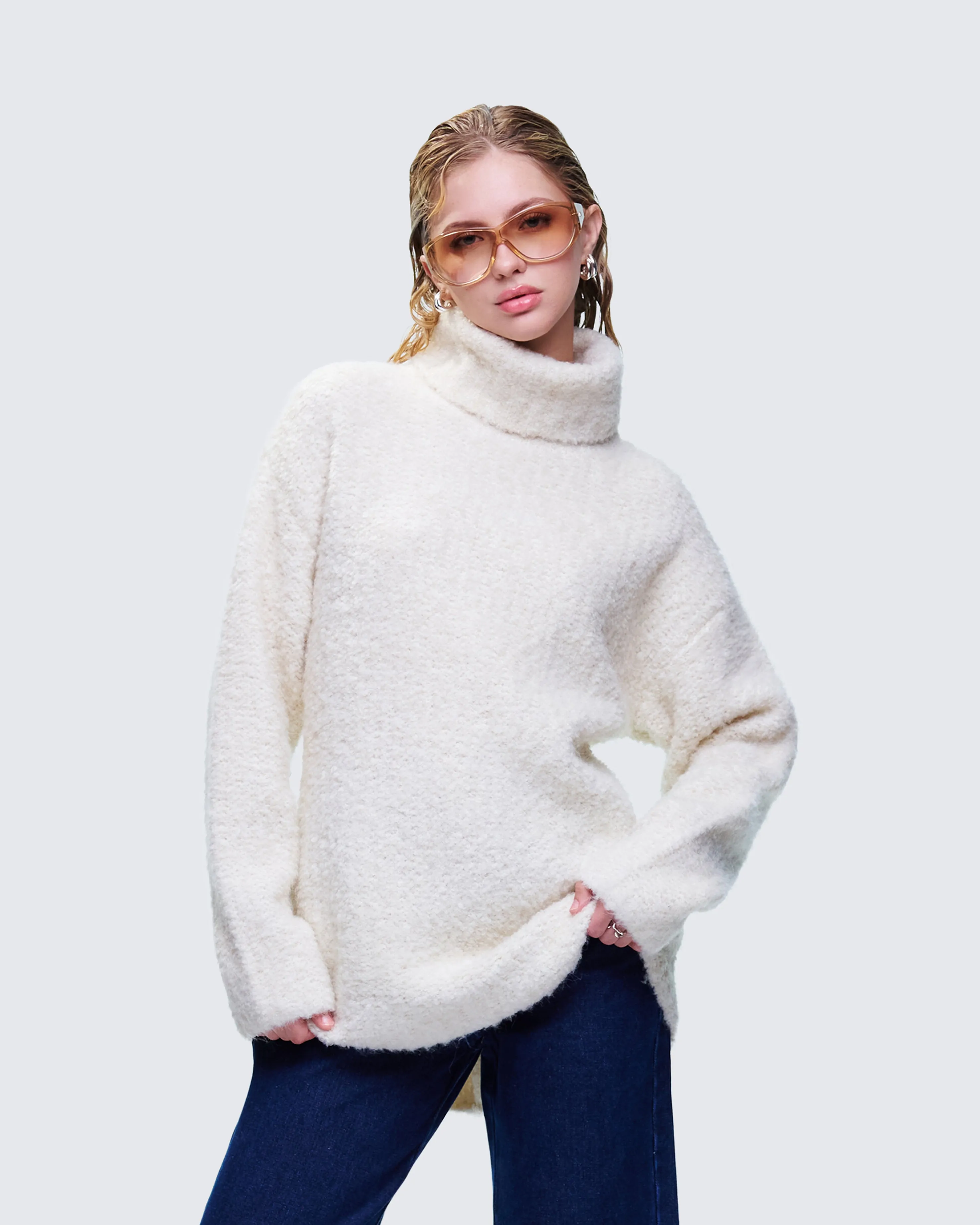 Dorinda Cream Oversized Turtleneck Sweater sold by Finesse product image thumbnail 3
