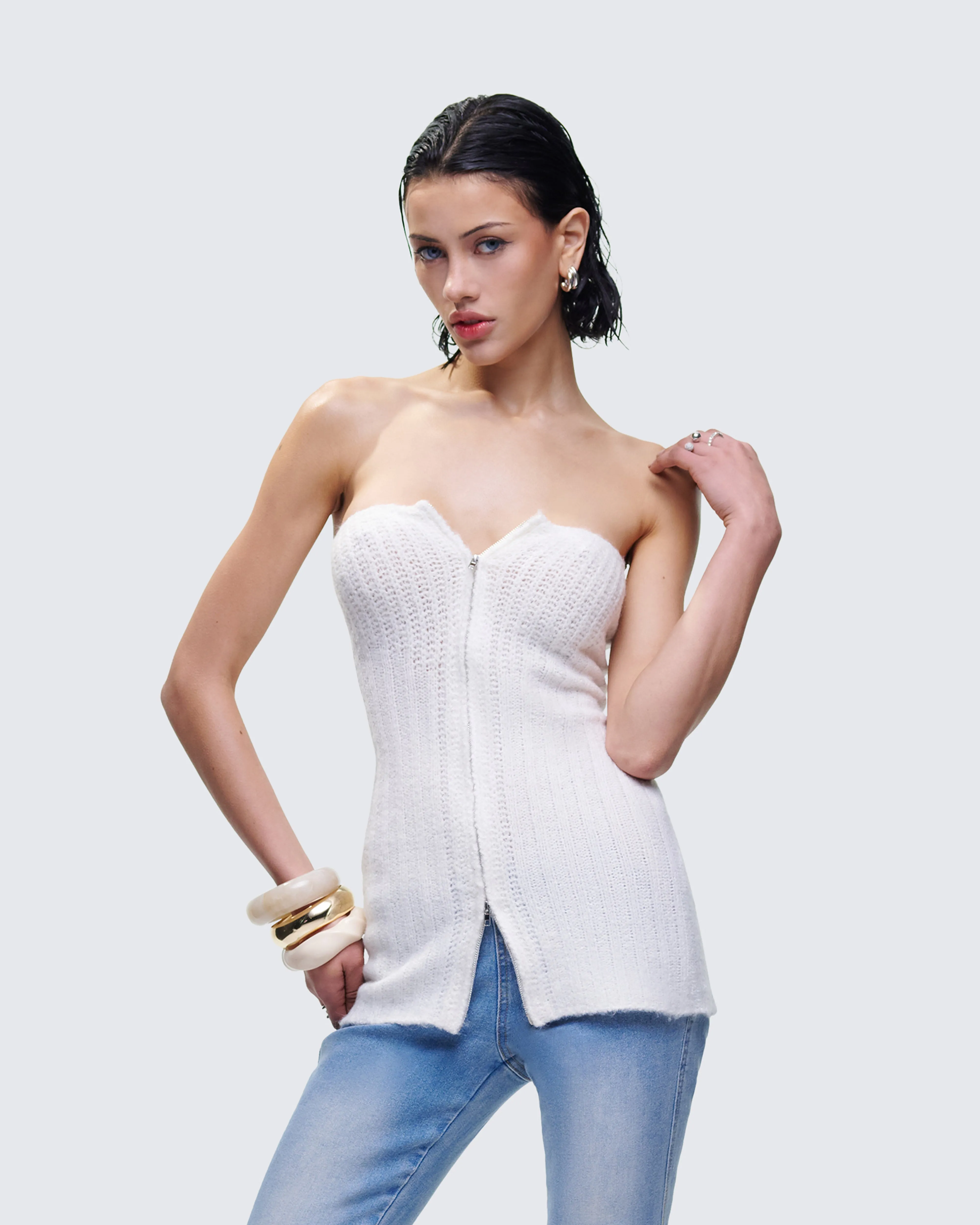 Kinsey Ivory Sweater Knit Tube Top sold by Finesse product image thumbnail 3