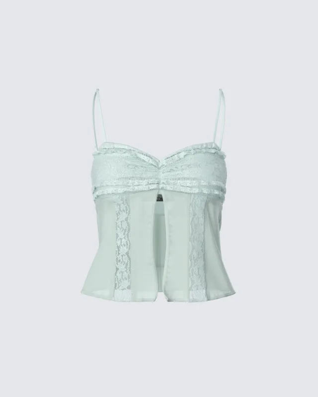 Ursuline Sage Ruffle Trim Cami Top sold by Finesse
