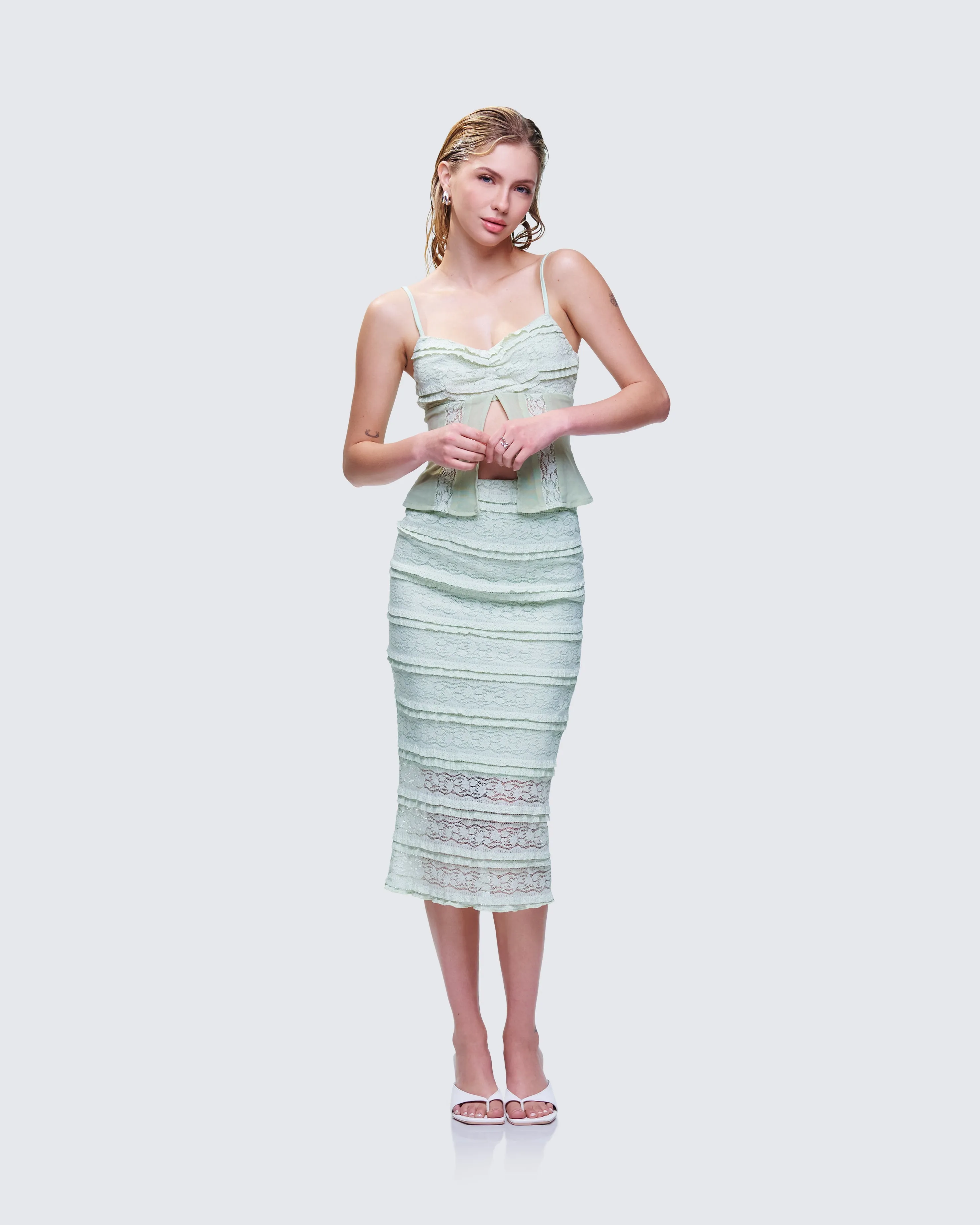 Ursuline Sage Ruffle Trim Skirt sold by Finesse product image thumbnail 5