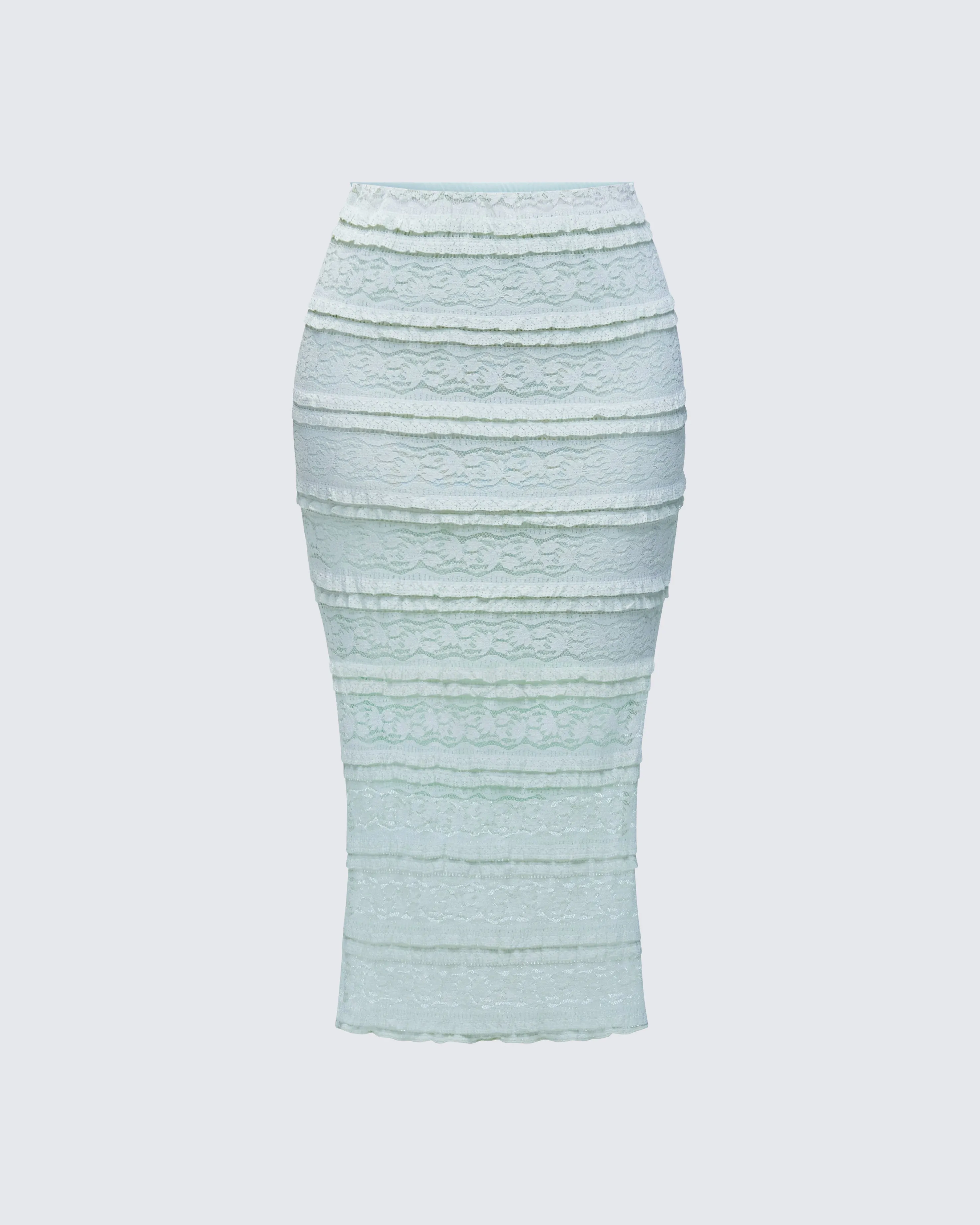 Ursuline Sage Ruffle Trim Skirt sold by Finesse