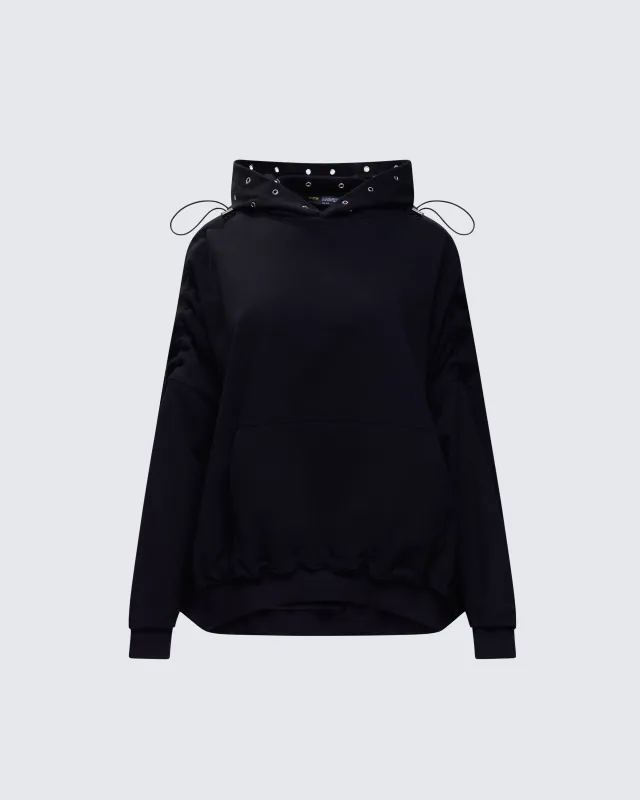 Nerea Black Eyelet Trimmed Toggled Hoodie sold by Finesse