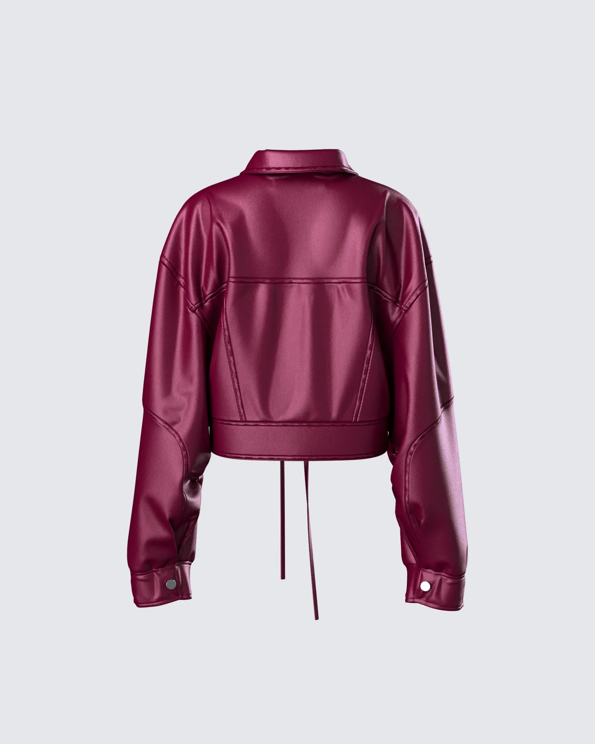 Zui Maroon Vegan Leather Oversized Cropped Jacket sold by Finesse product image thumbnail 3