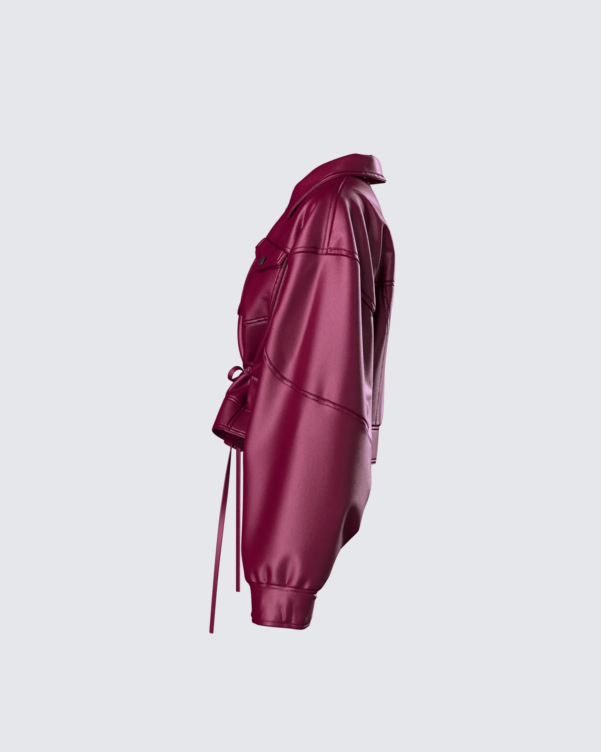 Zui Maroon Vegan Leather Oversized Cropped Jacket sold by Finesse product image thumbnail 2