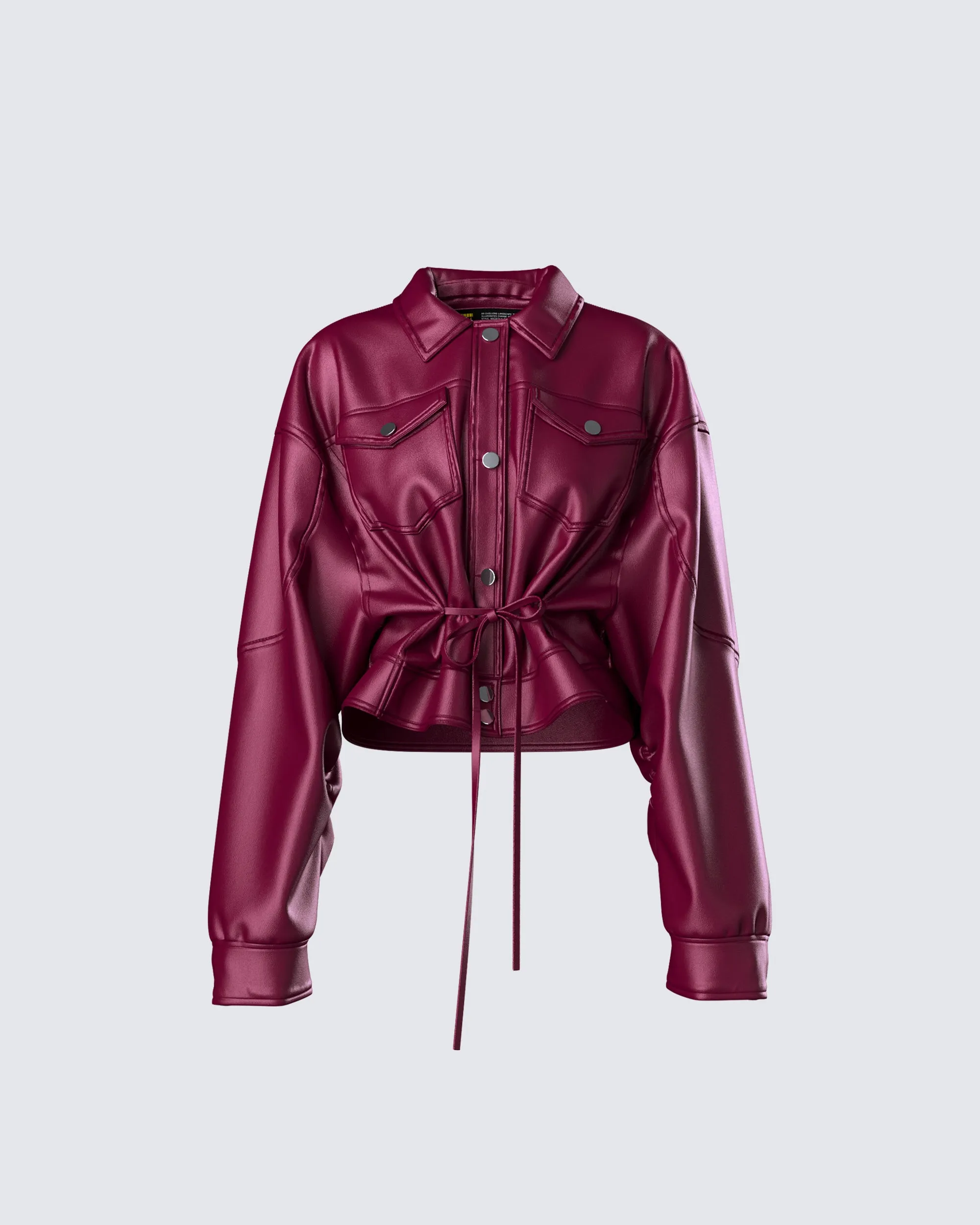 Zui Maroon Vegan Leather Oversized Cropped Jacket sold by Finesse