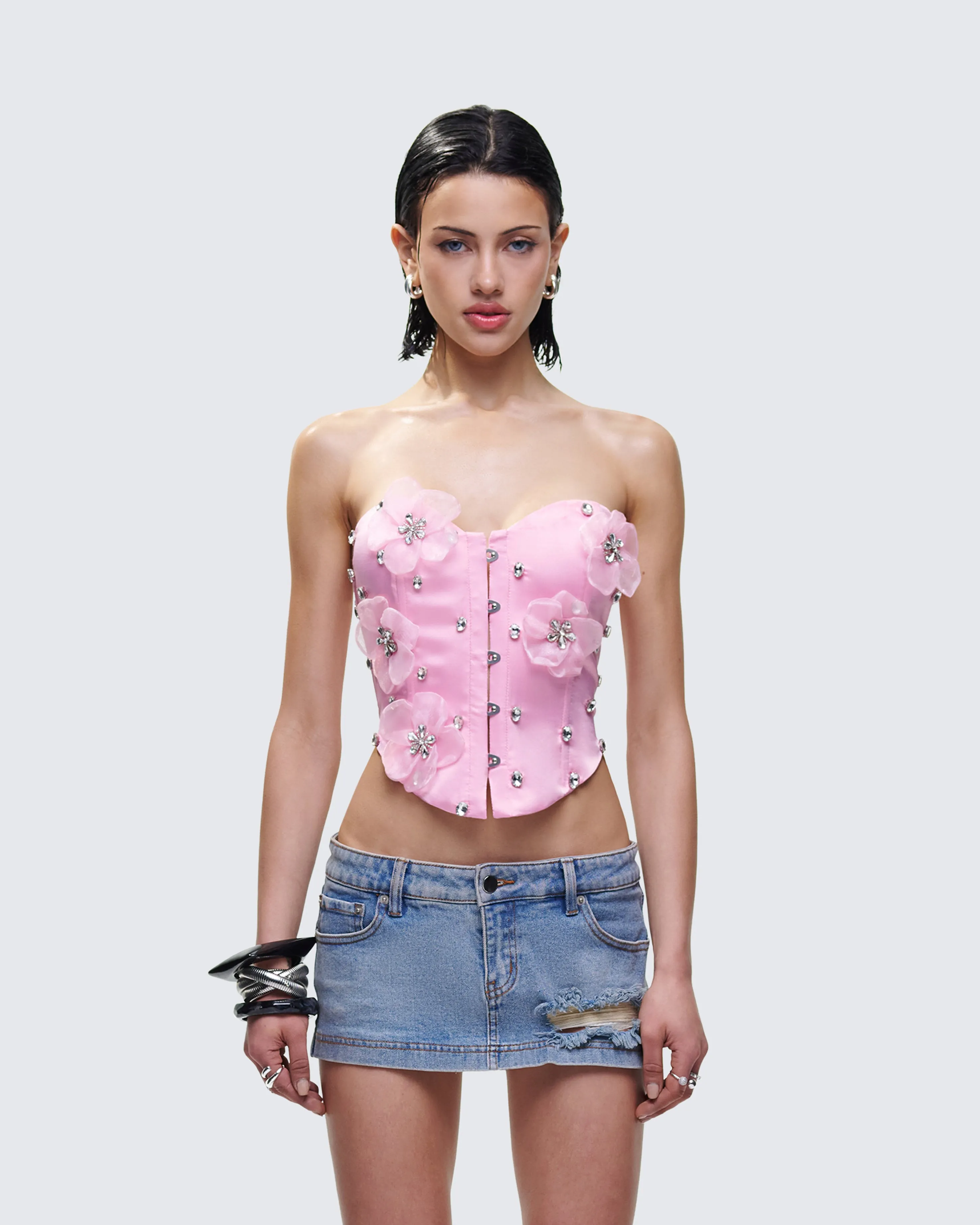 Roselle Pink Rhinestone Corset Top sold by Finesse product image thumbnail 4