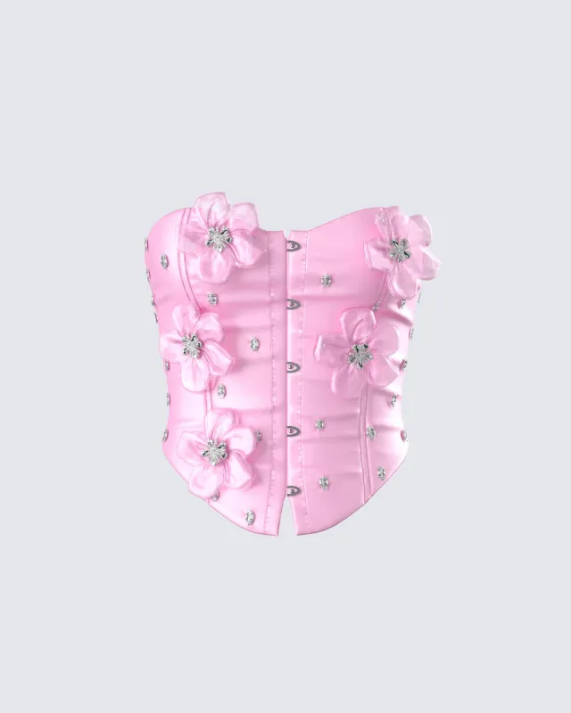 Roselle Pink Rhinestone Corset Top sold by Finesse