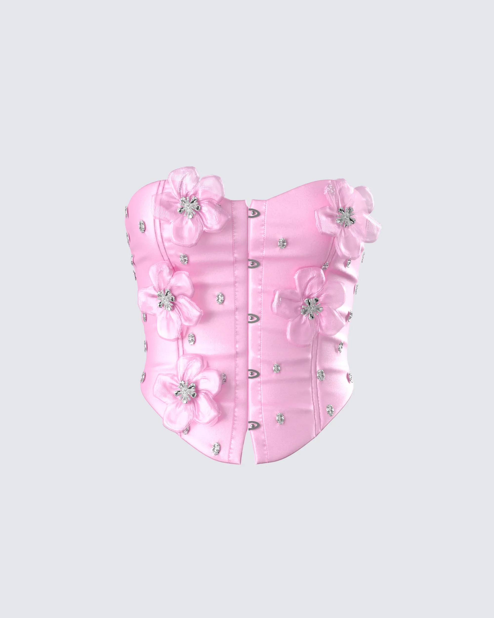 Roselle Pink Rhinestone Corset Top sold by Finesse