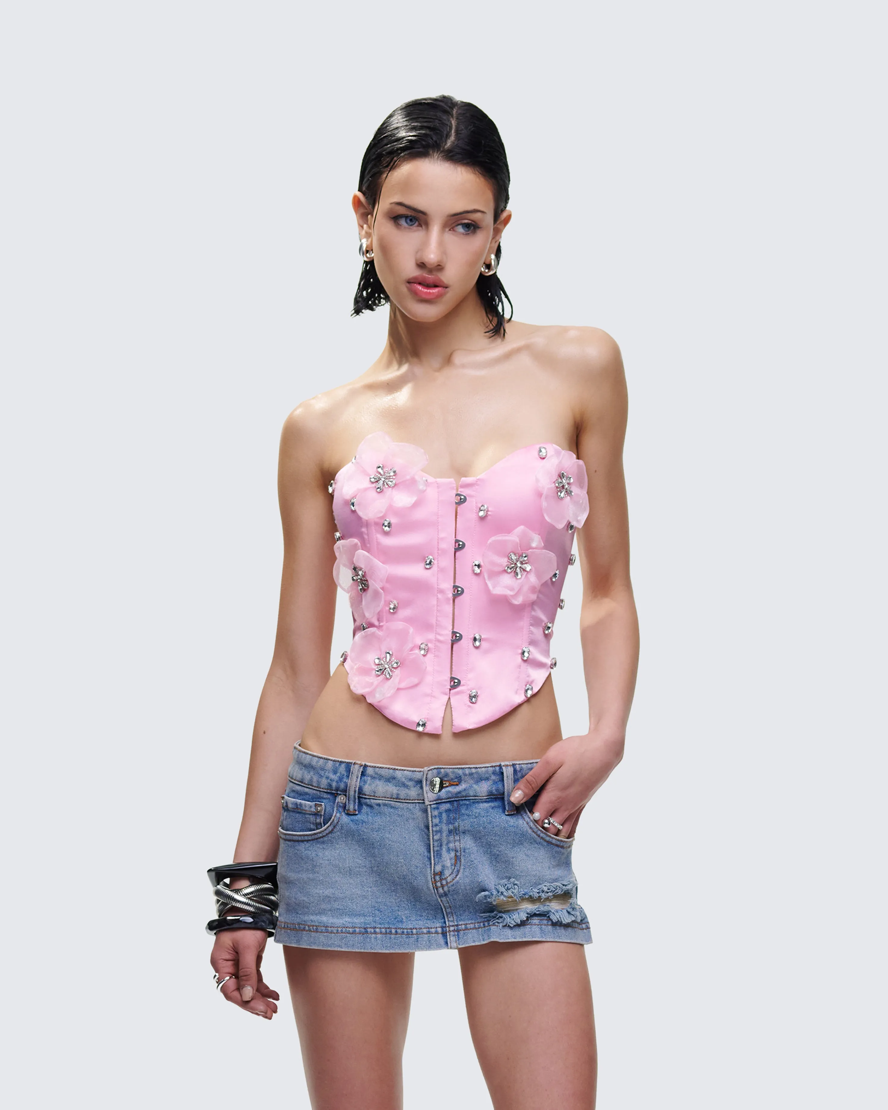 Roselle Pink Rhinestone Corset Top sold by Finesse product image thumbnail 5