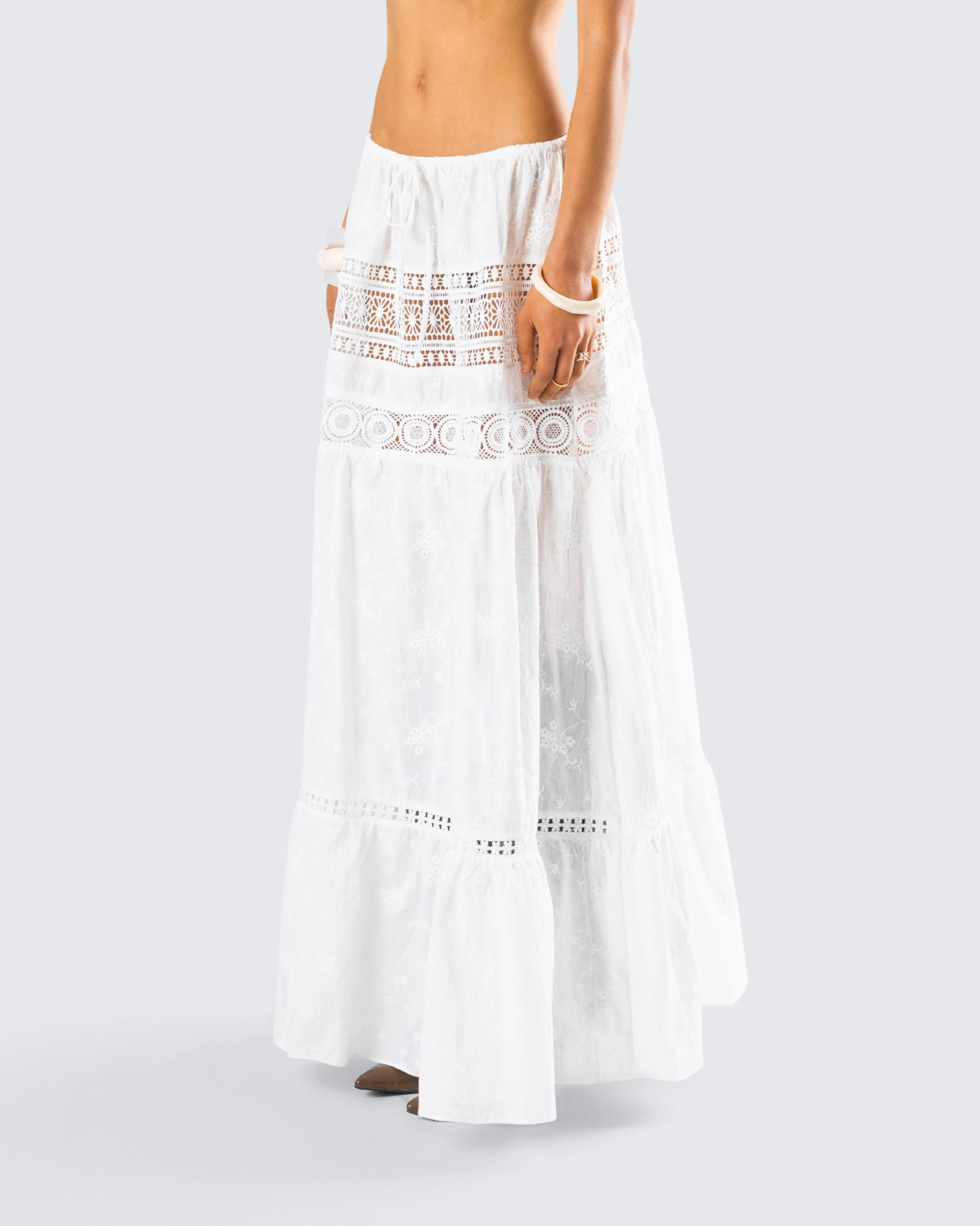Rue White Cotton Floral Maxi Skirt sold by Finesse product image thumbnail 5