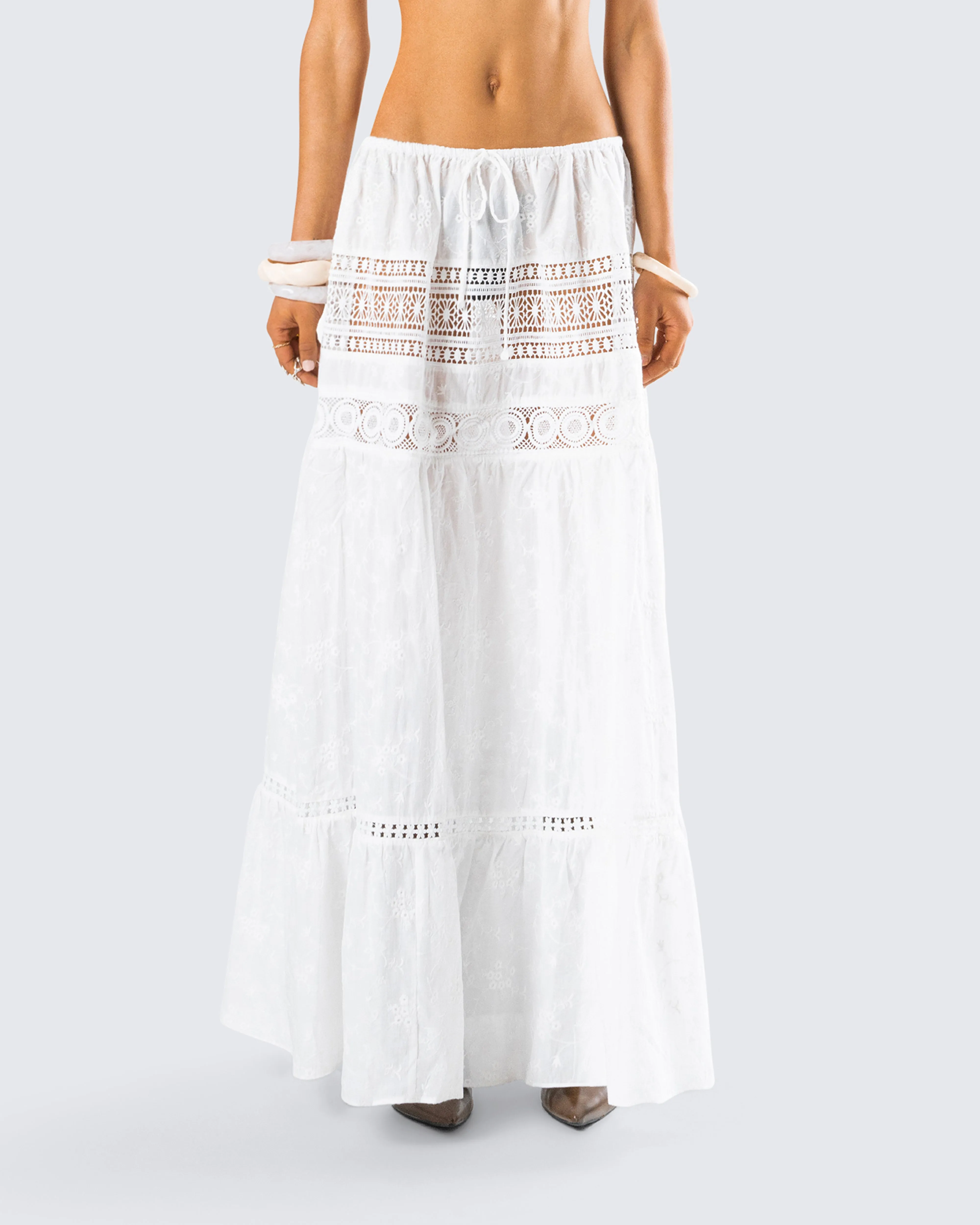 Rue White Cotton Floral Maxi Skirt sold by Finesse product image thumbnail 4
