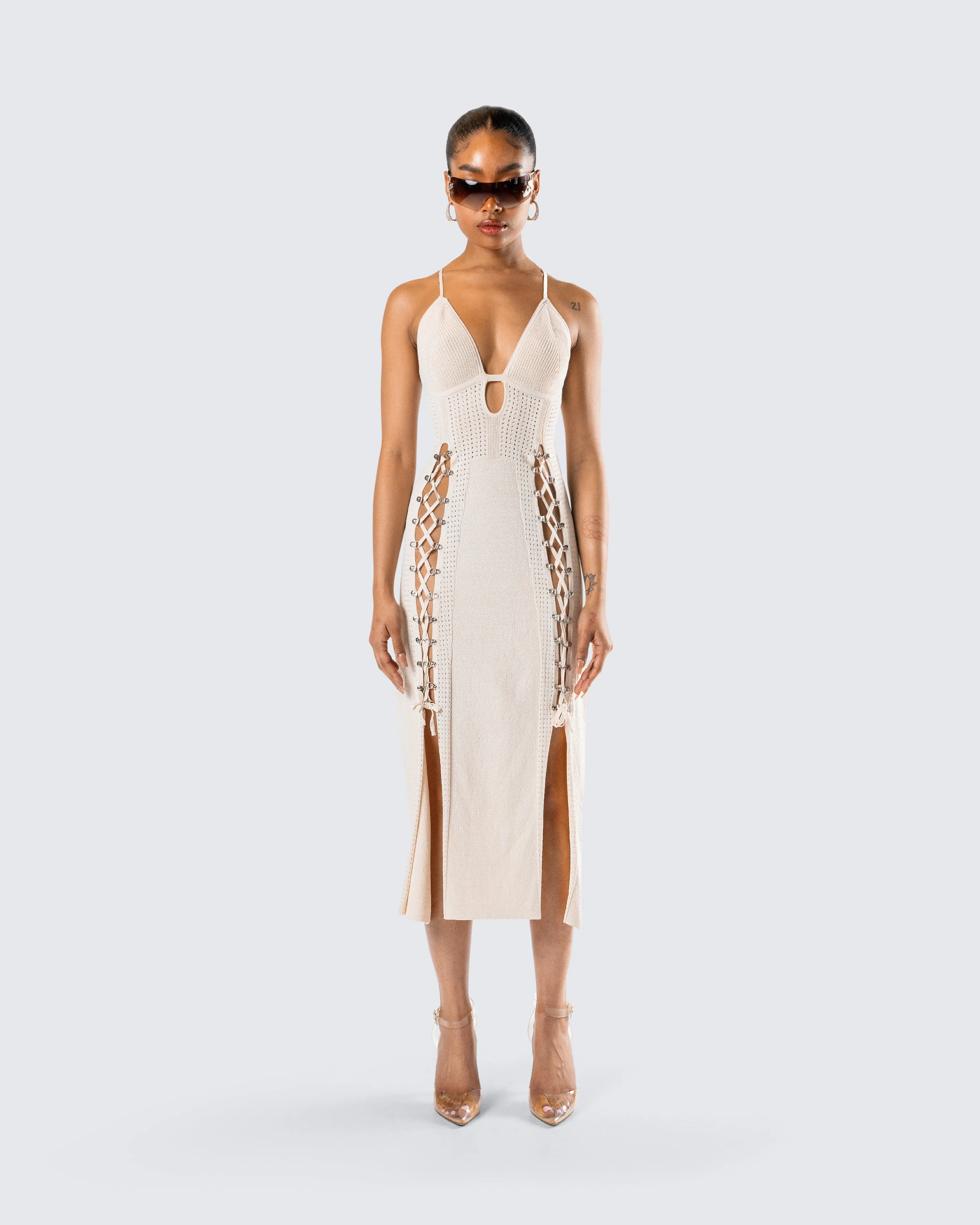 Jing Ivory Crochet Knit Midi Dress sold by Finesse product image thumbnail 4