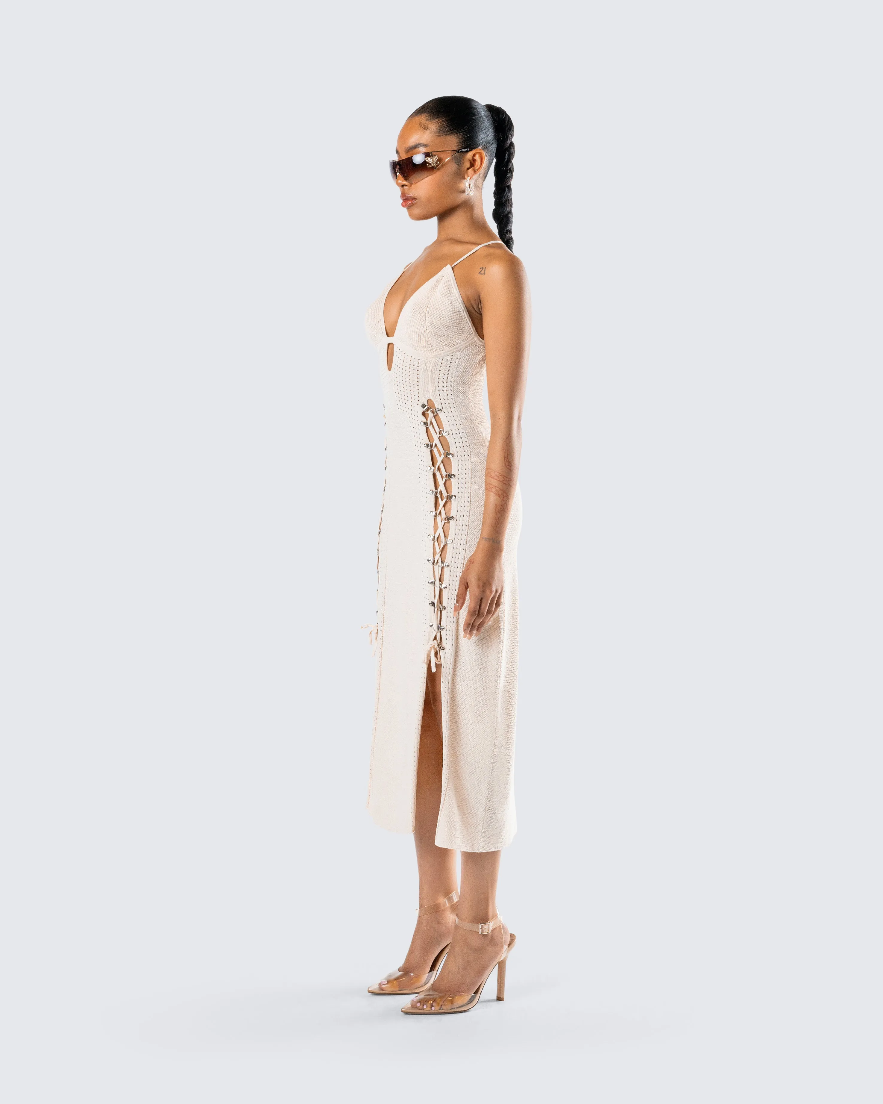 Jing Ivory Crochet Knit Midi Dress sold by Finesse product image thumbnail 5