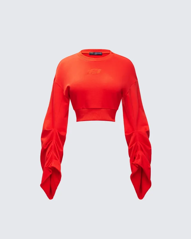 Una Red Stacked Sleeve Sweatshirt sold by Finesse