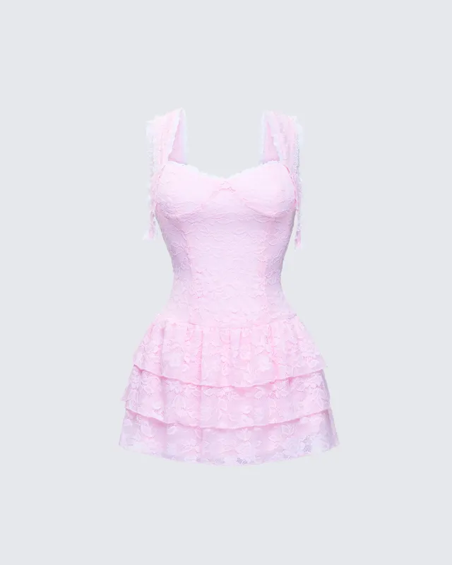 Jayella Pink Lace Mini Dress sold by Finesse