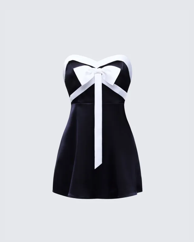 Ottilie Black Oversized Bow Mini Dress sold by Finesse