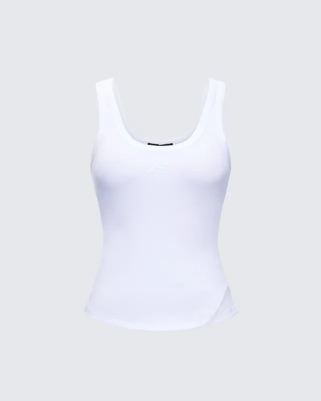Naia White Tilted Hem Tank Top sold by Finesse