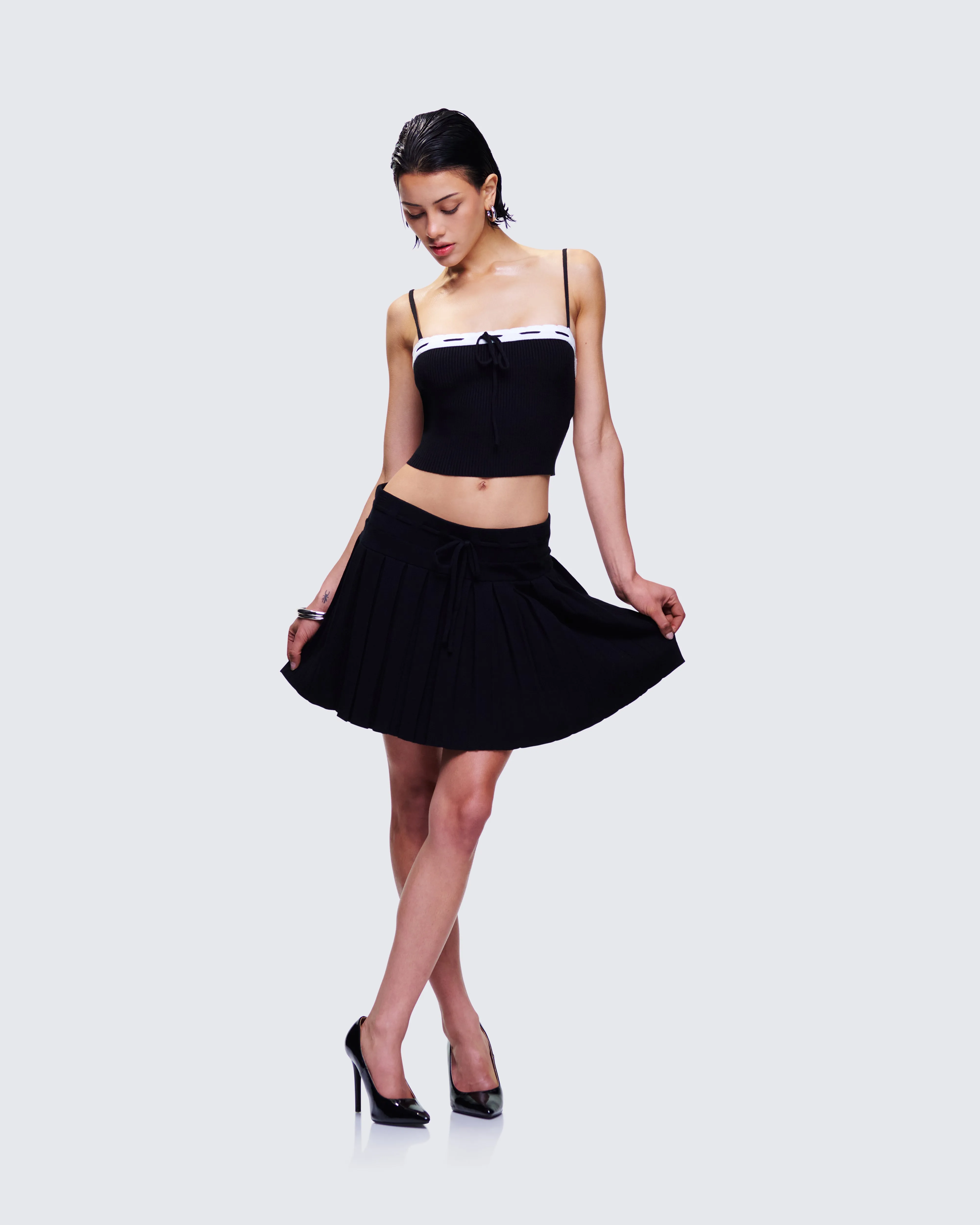 Lucien Black Ribbon Path Knitted Pleated Skirt sold by Finesse product image thumbnail 5