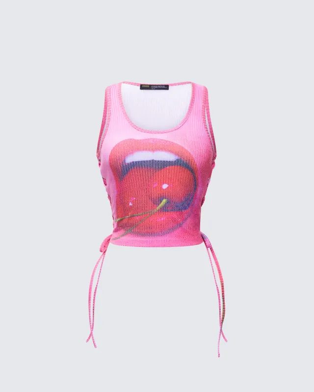 Nixie Pink Lace Up Graphic Tank sold by Finesse