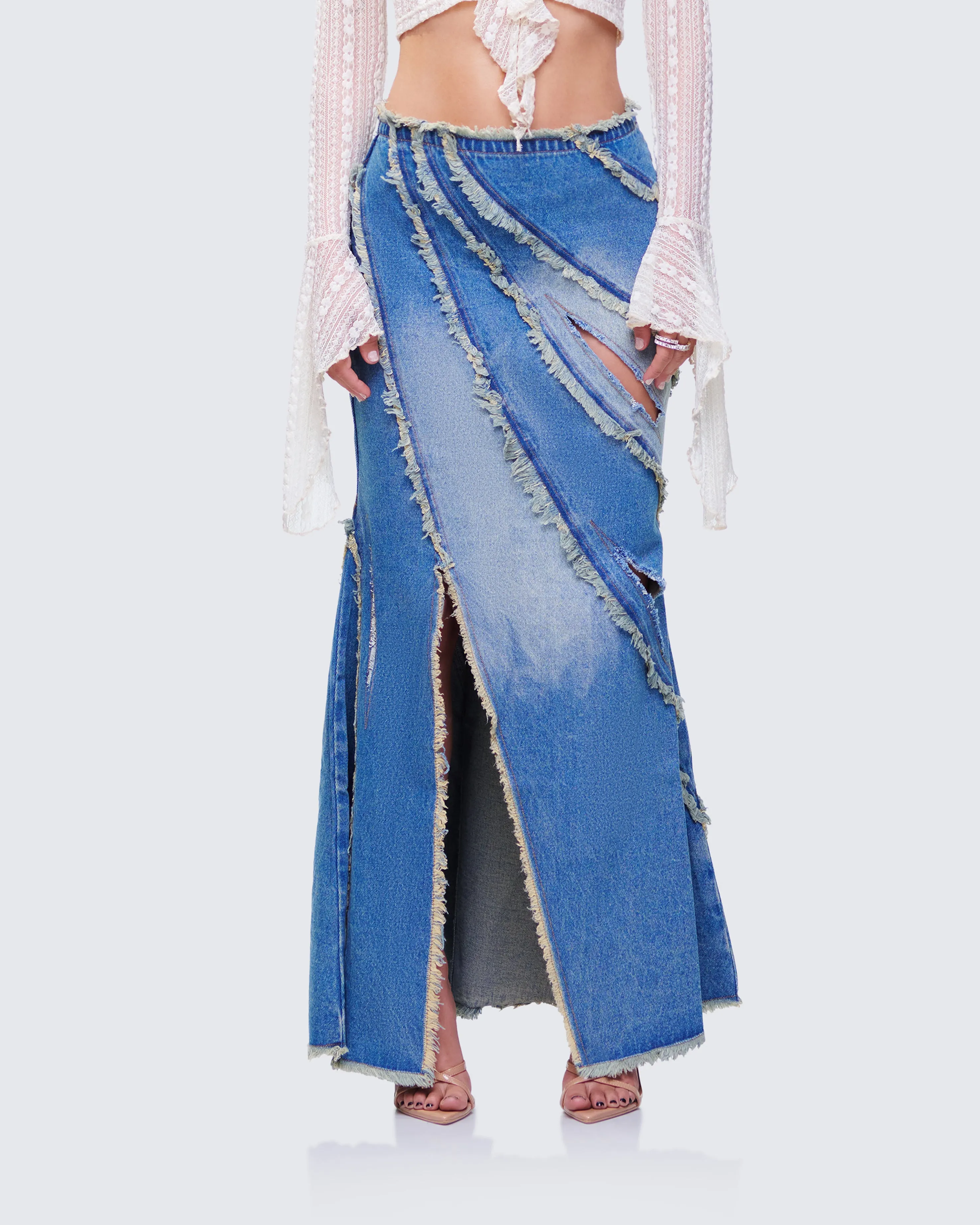 Briony Blue Denim Frayed Maxi Skirt sold by Finesse product image thumbnail 2
