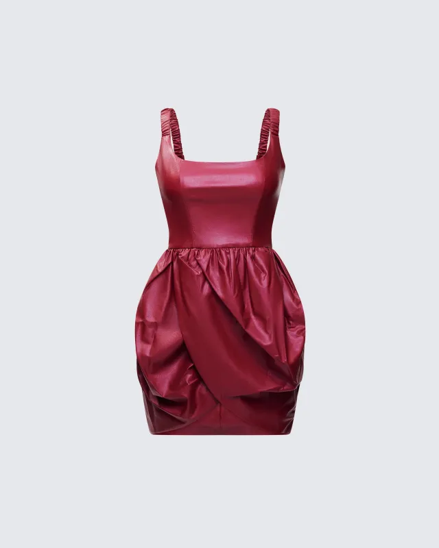 Thalassa Red Vegan Leather Folded Mini Dress sold by Finesse