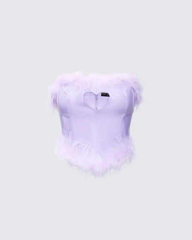 Abrielle Purple Cut Out Feather Corset Top sold by Finesse
