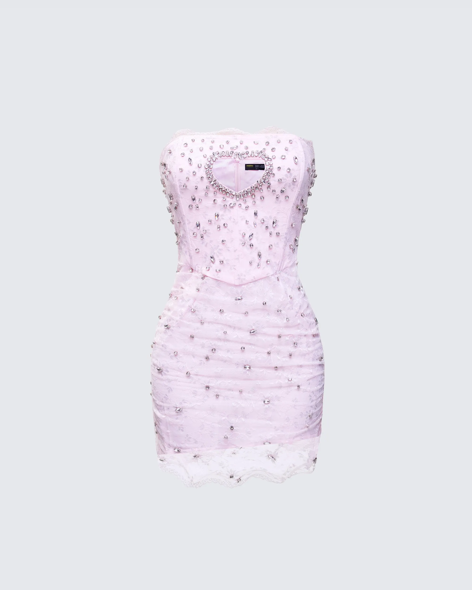 Clover Hand Beaded Rhinestone Pink Mini Dress sold by Finesse