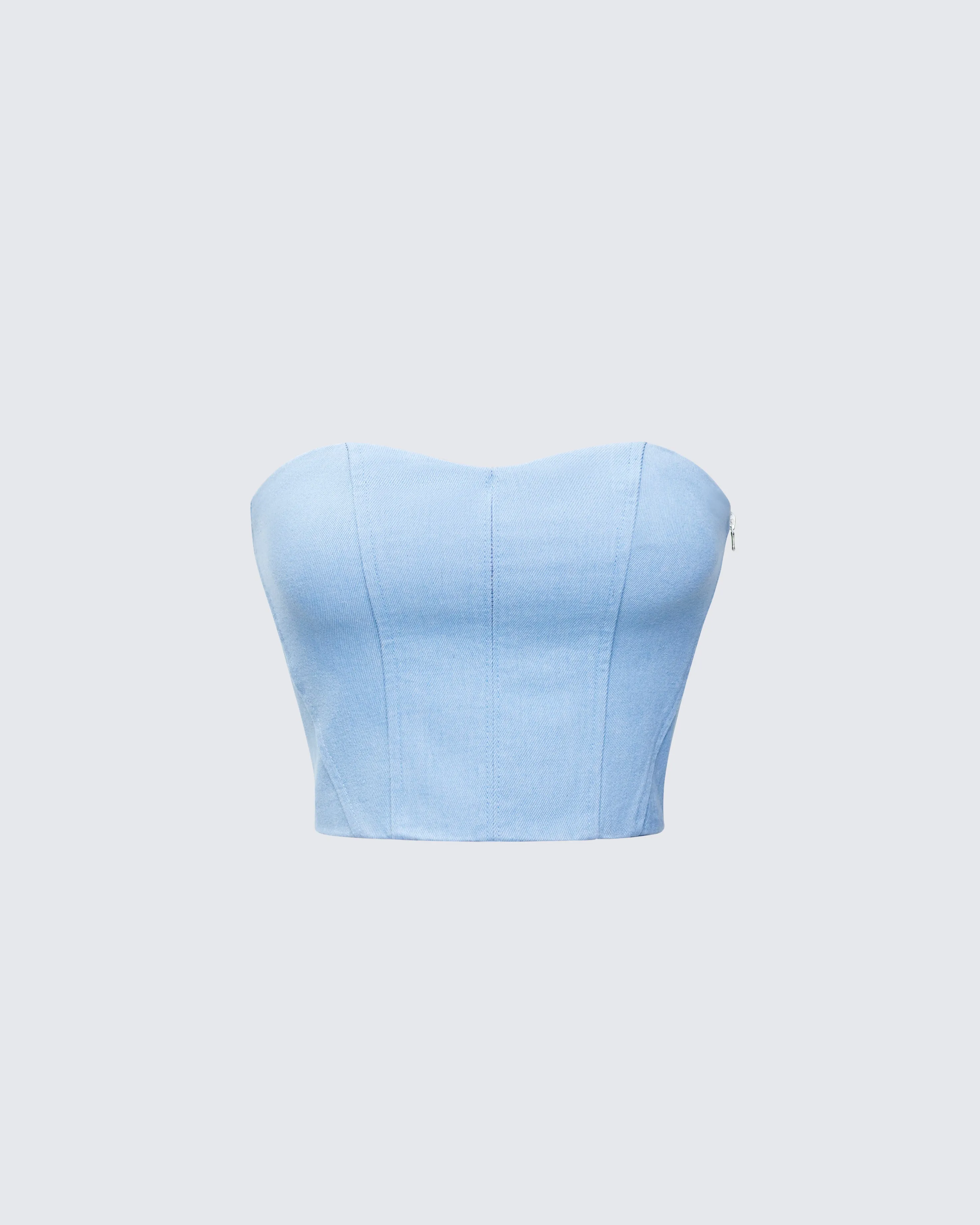 Delores Blue Denim Bustier Top sold by Finesse