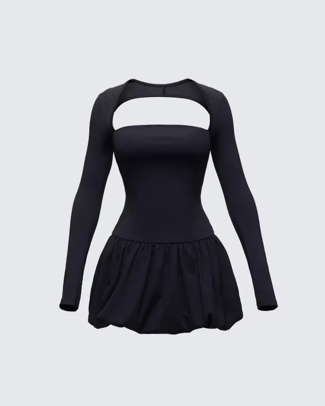 Pili Black Drop Bubble Hem Micro Mini Dress sold by Finesse