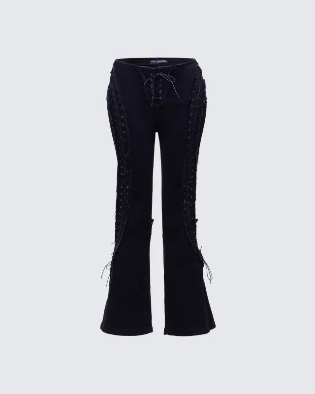 Genoveva Black Denim Lace Up Jeans sold by Finesse