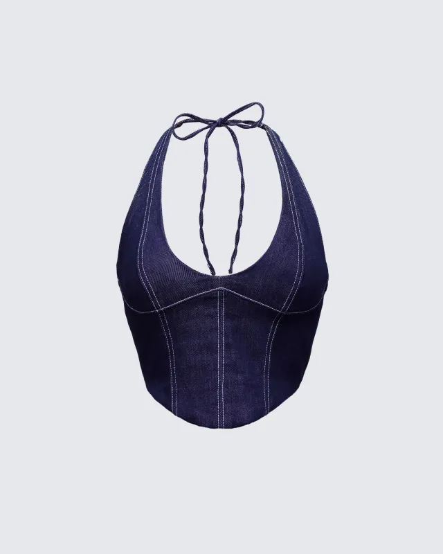 Harley Blue Denim Halter Top sold by Finesse