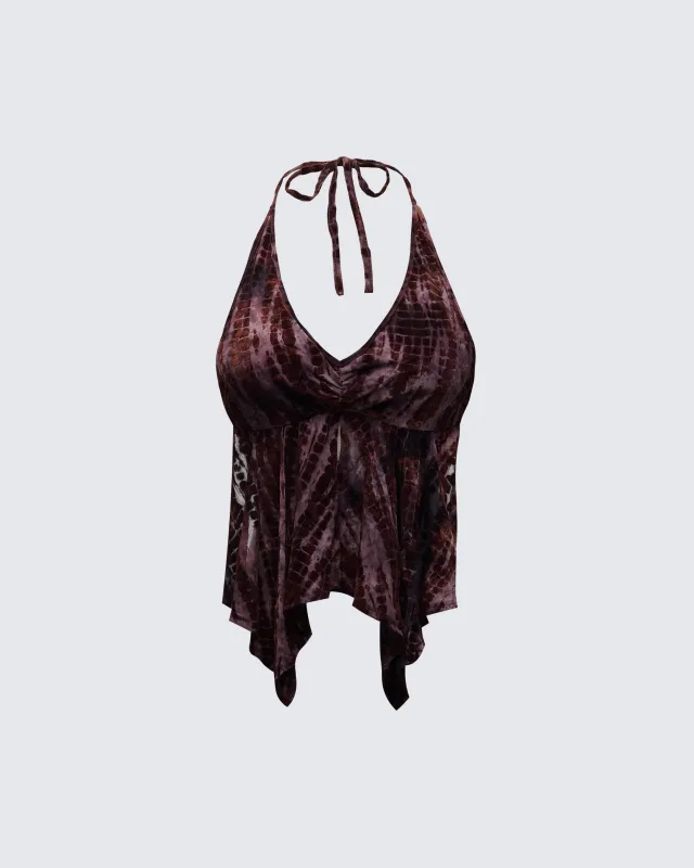 Kerensa Brown Mesh Halter Top sold by Finesse