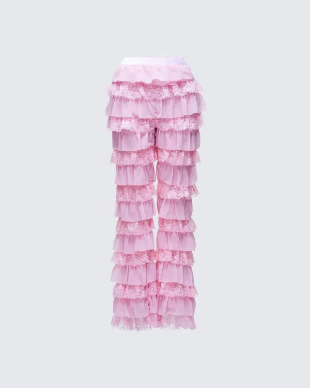 Senara Pink Ruffle Tier Pant sold by Finesse