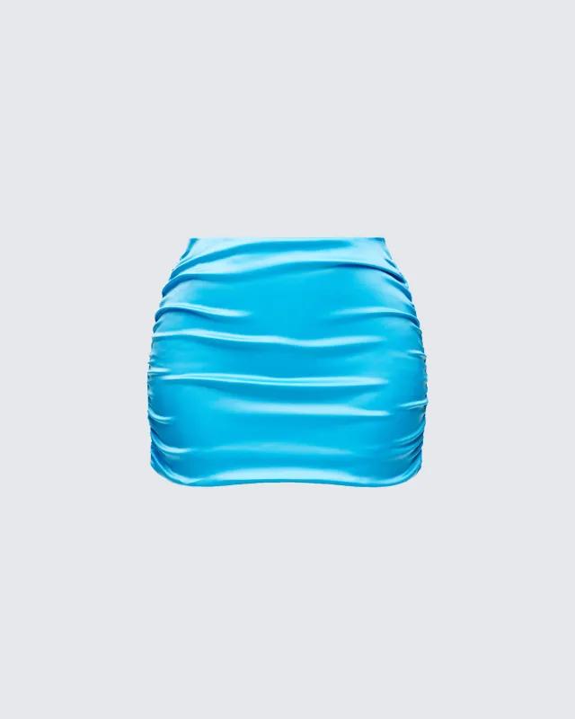 Saranna Blue Satin Micro Mini Skirt sold by Finesse