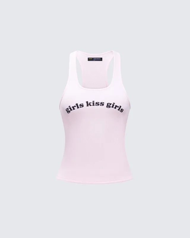 Joel Pink Ribbed Slogan Tank sold by Finesse