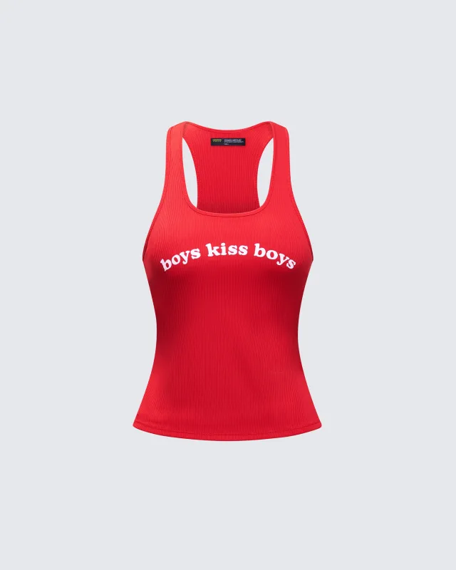 Noel Red Ribbed Slogan Tank sold by Finesse