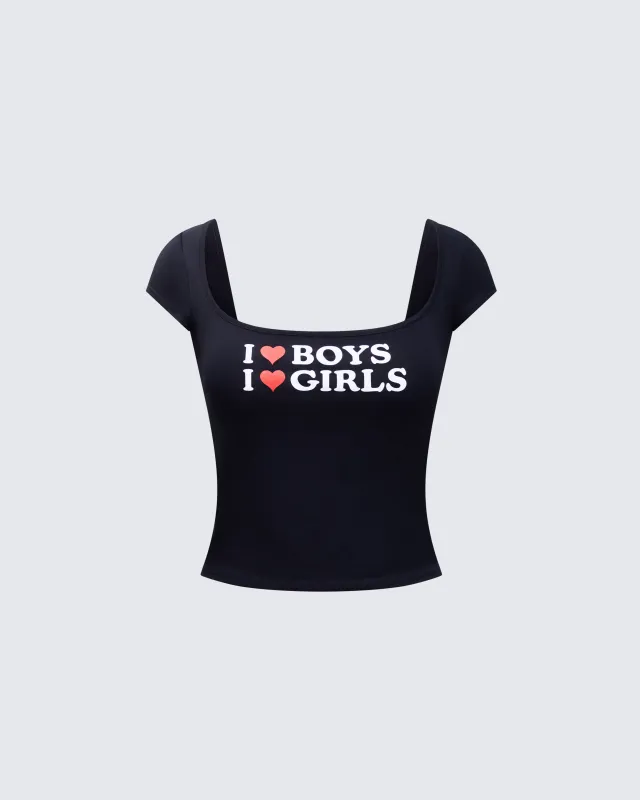 Zoya Black Slogan Scoop Neck Tee made by Finesse