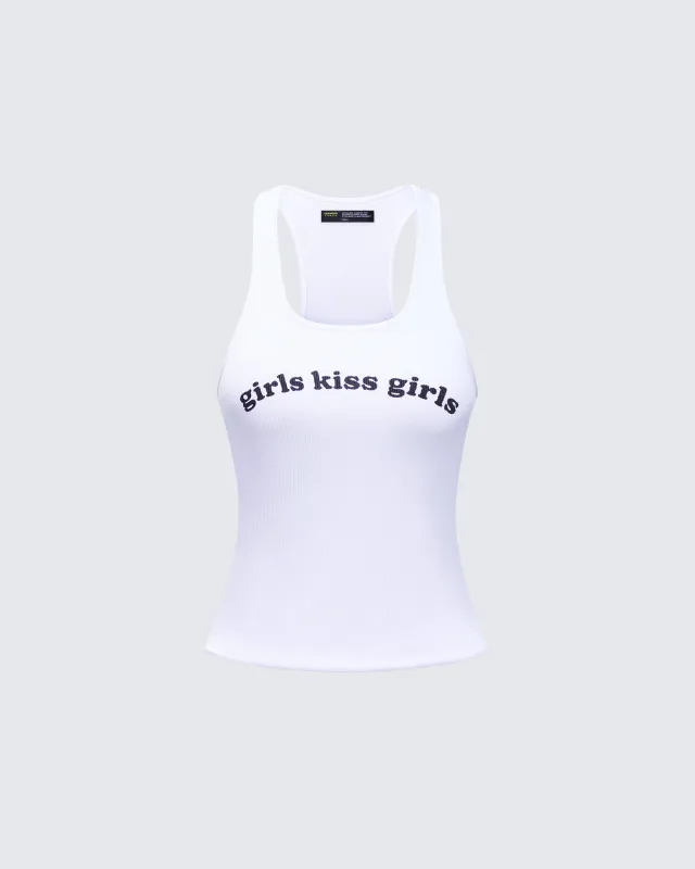 Joel White Ribbed Slogan Tank sold by Finesse