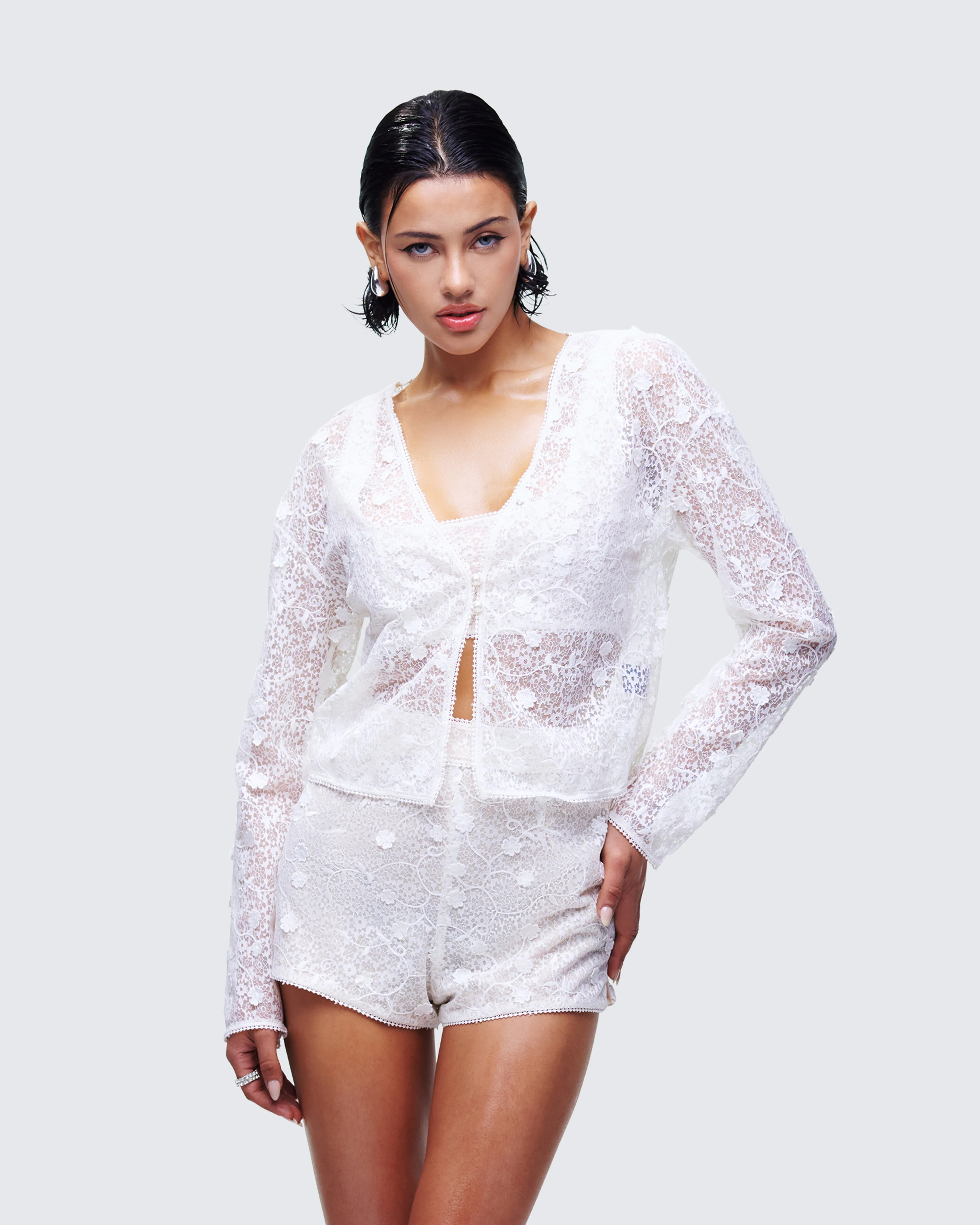 Keturah White Embroidered Lace Cardigan sold by Finesse product image thumbnail 3