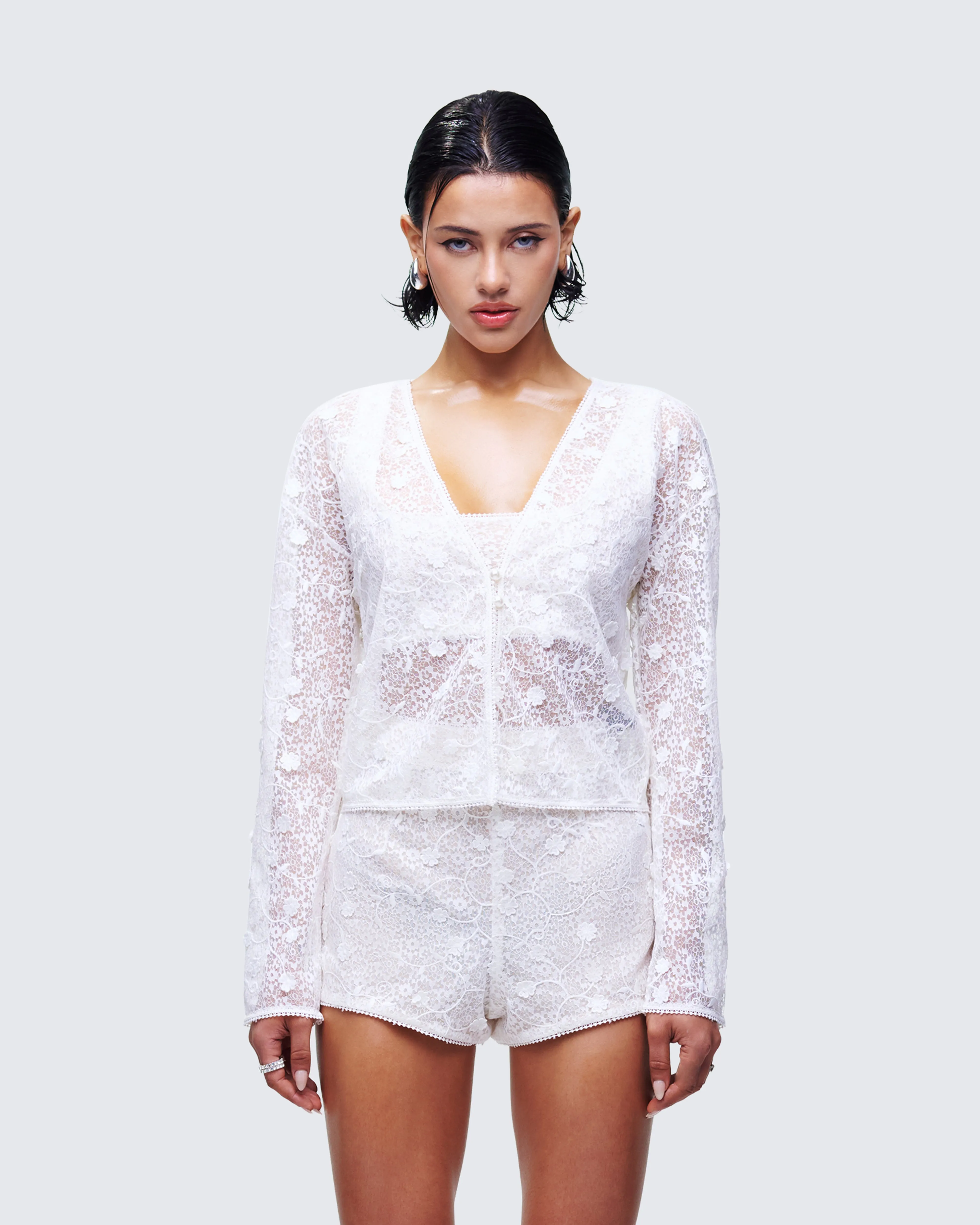 Keturah White Embroidered Lace Cardigan sold by Finesse product image thumbnail 2