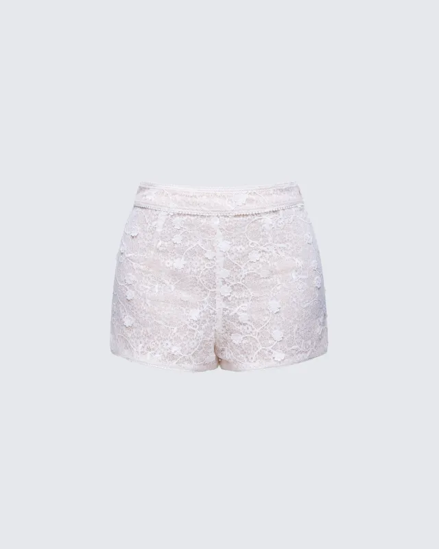 Keturah White Embroidered Lace Short sold by Finesse