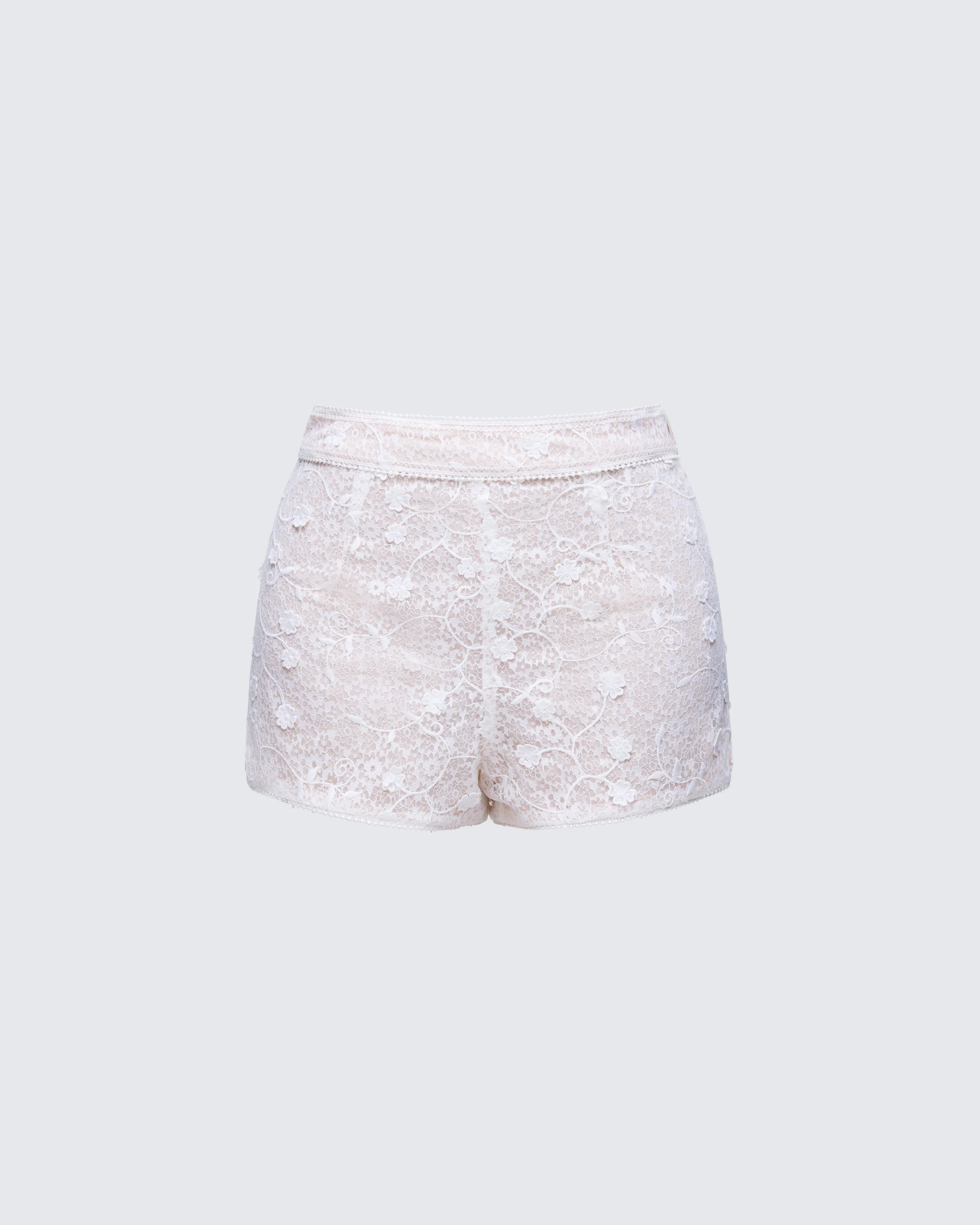 Keturah White Embroidered Lace Short sold by Finesse